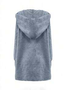 INAWLY Women Plus Size Casual Fuzzy Side Pocket Jacket For Autumn/Winter - Grey - View 2