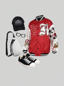 SHEIN Áo khoác dày có khóa kéo có gân dành cho trẻ em/Tween Boys - Nhiều màu - Xem 6