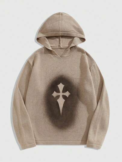 Goth Men's Casual Daily Cross Pattern Hooded Sweater, Autumn/Winter
