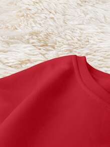 Calvaya Penguin Print Christmas Element Warm Chunky Crew Neck Sweatshirt For Women For New Year Clothes - Red - View 4