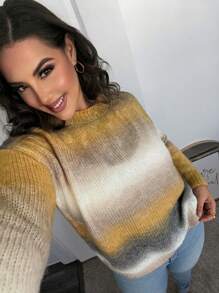 SHEIN Essnce Plus Size Ombre Crewneck Pullover Sweater, For Winter - Multicolor - View 1