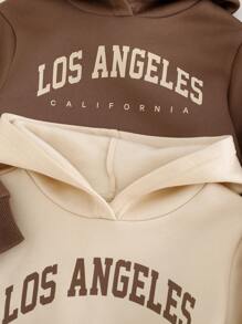 Cozy Pixies 4pcs Set Young Boy Letter Graphic Soft Knit Hoodie Sweatshirt And Jogger Pants - Brown - View 7