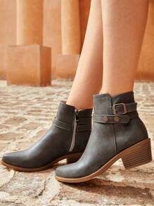 Styleloop Women's Fashion Ankle Boots, Solid Color High Heel Simple Short Boots, Suitable For Autumn/Winter Wear, BOHO, American Retro, Bohemian, Western Style, Music Festival, Party, Christmas, Halloween - Grey - View 3