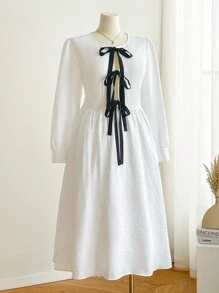SHEIN Frenchy Plus Size Casual Elegant Bowknot Wrap Long Dress