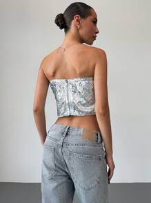 Aloruh Top court tube sexy pailleté, argent, pour Noël/Nouvel An Fête - Argent - Voir 2