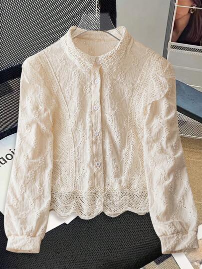 GlowEve Women's Simple Solid Color Textured Shirt, Casual Commute, Autumn Fall Cloth For Women