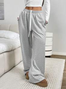 SHEIN EZwear Women's New Light Gray Thermal Lined Casual Loose Wide Leg Pants