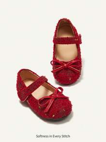 Cozy Pixies 1 双可爱女孩蝴蝶结格子红色钩环平底休闲鞋，公主风格适合所有季节 - 紅色 - 查看 2