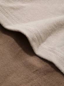 DAZY 1set Women Solid Color Round Neck Drop Shoulder Long Sleeve Top And Pants, Casual Loose Fit Sleepwear/Loungewear Set - Khaki - View 7