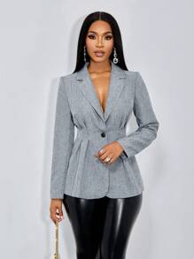 SOLERSUN Women's Fashionable Solid Commuting Buttoned Blazer - Grey - View 4