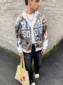 PAVTROS 男士不对称印花连帽运动衫，秋季休闲款