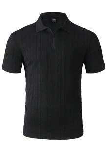 Manfinity Homme Áo thun polo chơi golf thường ngày tay ngắn cài nút màu trơn cho nam - màu đen - Xem 1