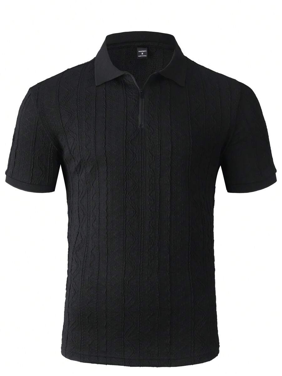 Manfinity Homme Áo thun polo chơi golf thường ngày tay ngắn cài nút màu trơn cho nam - màu đen - Xem 1