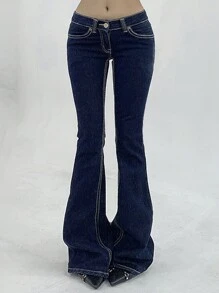 DAZY Women's Low Waist With Pockets Casual Flare Leg Jeans