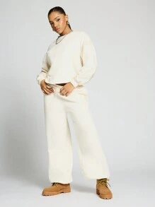 SUMWON WOMEN 超大宽松运动衫冬季休闲家居服运动休闲舒适套头衫经典必备衣橱基本款运动训练健身街头服饰 - 白色 - 查看 5