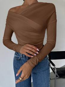 Firerie Camiseta envolvente de mujer con cuello asimétrico de unicolor