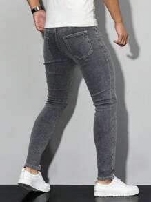 Manfinity Homme Jeans casuales y versátiles de unicolor y corte ajustado con bolsillos para hombres - Gris - Ver 6