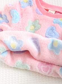 Cozy Pixies 2pcs/Set Baby Girl Colorful Floral Print Thick Warm Crew Neck Long Sleeve Sweatshirt And Jogger Pants Set