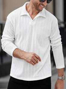 Manfinity CasualCool Chemise polo à manches longues de base avec col, texture côtelée, décontractée pour homme, pour sortir, pour le mari