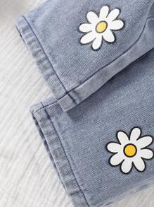 Set casual da 2 pezzi per neonate, composto da maglietta a maniche lunghe con collo rotondo con stampa di lettere e margherite, e pantaloni, per l'autunno