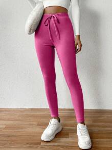 Chiquease Quần legging lót nhiệt cho nữ có dây buộc ở eo - Màu Hồng Tươi - Xem 4