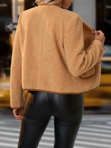 SHEIN Clasi Chaqueta de invierno para mujer con decoración de botones de pelusa cálida