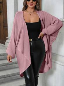 SHEIN LUNE Plus Size Solid Color Stand Collar Casual Versatile Long Sleeve Knit Cardigan, For Winter