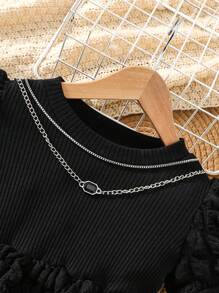 SHEIN 2pcs/Set Baby Girls Fashionable Minimalist Casual Style Popcorn Pattern Warm Matched Set For Autumn/Winter - Black - View 3