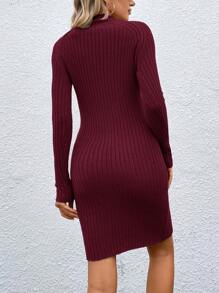 SHEIN Essnce Vestido de suéter elegante de punto de manga larga de cuello alto en unicolor con manga raglán para mujer, para otoño/invierno - Burdeos - Ver 2