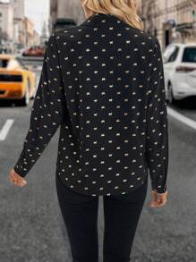 Chiquease Glossy Butterfly Print Shirt, Versatile For Back To School Season - Black - View 2