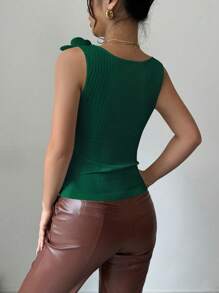 Selianne Women Square Neck Delicate Floral Printed All-Match Thick Ribbed Camisole Top - Green - View 2