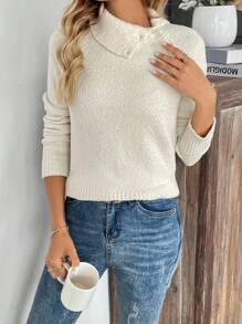 Calvaya 1 pieza Suéter elegante de color liso con cuello asimétrico y manga raglan