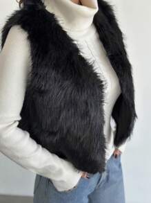 Firerie 新品秋冬简约优雅性感黑色蓬松无袖背心，时尚派对和日常穿着 - 黑色 - 查看 4