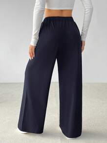 SHEIN PETITE 女士休闲贴花宽腿宽松运动裤 - 藏蓝色 - 查看 2