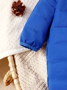 Niemowlęcy chłopięcy zimowy polarowy kombinezon z kapturem i zamkiem błyskawicznym, brązowy