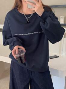 DAZY Women Oversized Off Shoulder Letter Print Sweatshirt