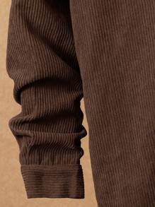 SHEIN Leap Crew Tween Boys' Casual Korean Style Patch Pocket Corduroy Turndown Collar Button-Up Shirt, Brown, Winter - Brown - View 7