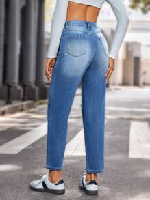 SHEIN Essnce Damen lässige zerrissene, schlichte, modische Jeans, Alltagskleidung