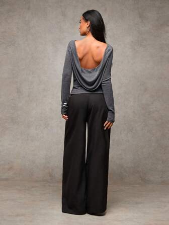 SHEIN BAE Camiseta casual minimalista sem costas feminina, elegante para o dia a dia, roupas de Natal, tops femininos para sair no ano novo, top feminino sem costas, top de ano novo, top para sair e festa