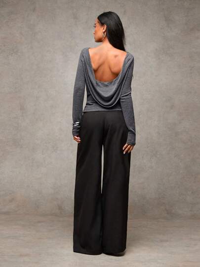 SHEIN BAE 1pc Women's Backless Minimalist Casual T-Shirt, Stylish For Everyday Christmas Clothes Women New Years Women Going Out Tops Women Backless Top New Years Top Going Out Top Party Top