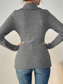 SHEIN Clasi 1 件女式纯色圆领长袖法式扭纹针织毛衣，高端，秋冬