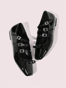 CUCCOO DOLLMOD Sepatu Flat Wanita Modis Serbaguna Warna Polos dengan Hiasan Pita dan Ujung Persegi untuk Musim Semi, Liburan Musim Semi, dan Paskah. - Hitam - View 9