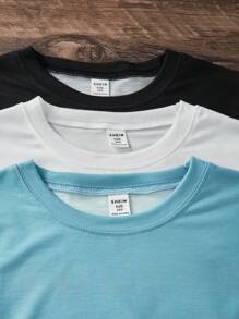 Set de 3 camisetas de manga larga impresas de punto informal y de moda para niños preadolescentes