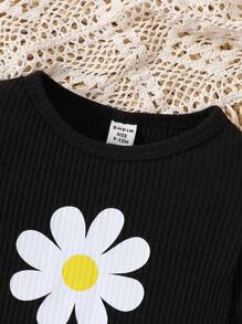 Set casual da 2 pezzi per neonate, composto da maglietta a maniche lunghe con collo rotondo con stampa di lettere e margherite, e pantaloni, per l'autunno
