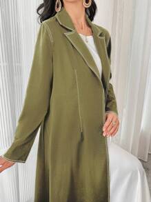 Al Najma Women's Elegant Arabian Blazer Collar Abaya With Contrast Piping Long Sleeve,Classic Long Blazer Coat, Full Cover Modest Arabian Robe For Casual Daily/Work/Holiday/Evening Parties/Wedding Guest - Green - View 3