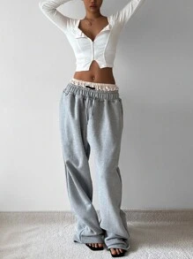 DAZY Camiseta corta de manga larga de unicolor y ajuste ceñido para mujer, informal, para otoño