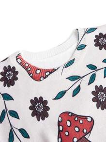 Brittany Frost Designs Artist Casual Kawaii Cute Mushroom Pattern Pullover Sweater, For Holiday, Vacation, Festival, Ibiza Fits - Orange - View 3