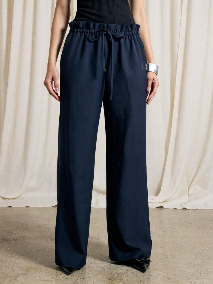 Paperbag Wide Leg Trousers With Tie Waist