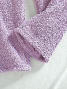 2 件青少年女孩紫云羊毛绒软腰缎带长裤长袖休闲家居服套装 - 紫色 - 查看 7