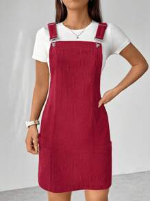 Flirla Rochie casual din velur de culoare solidă pentru femei pentru haine de Anul Nou